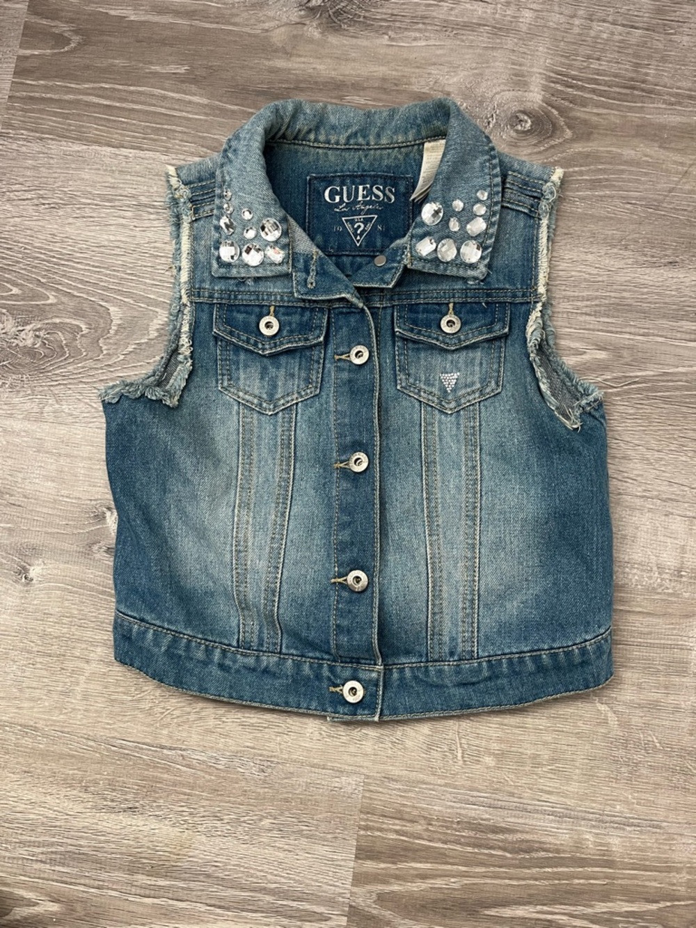GUESS Girl’s Jean Vest with Crystal Collar